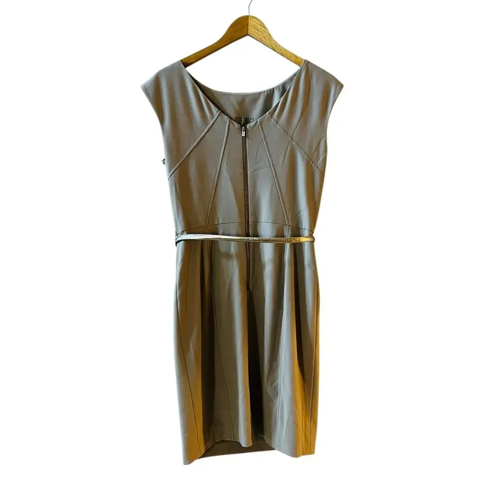Calvin Klein Belted Sleeveless Sheath Dress Size 8 Cream